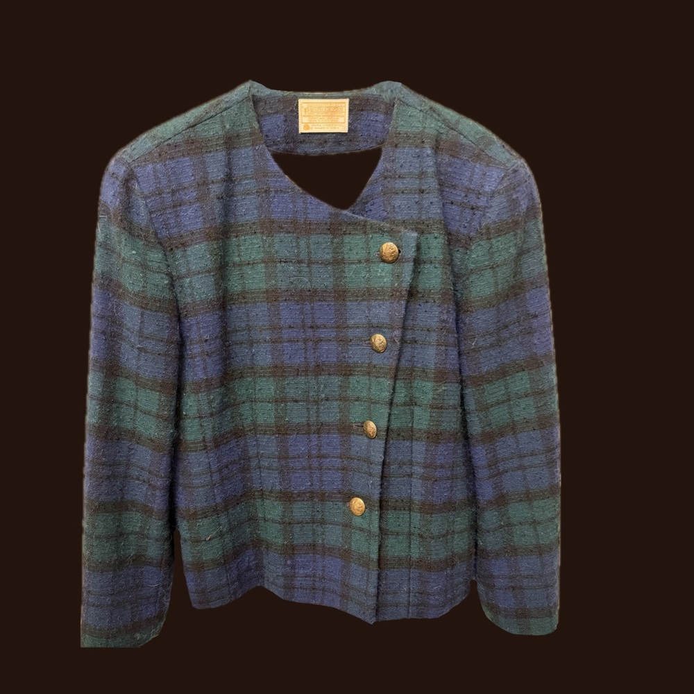 Vintage Pendleton Plaid Wool Women's Jacket Blazer Offset Buttons Size M